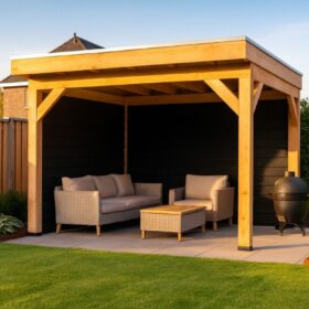 Met zwarte zij- en achterwand